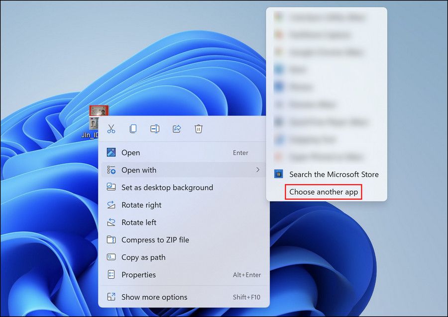 Окно выбора другого приложения для открытия файла