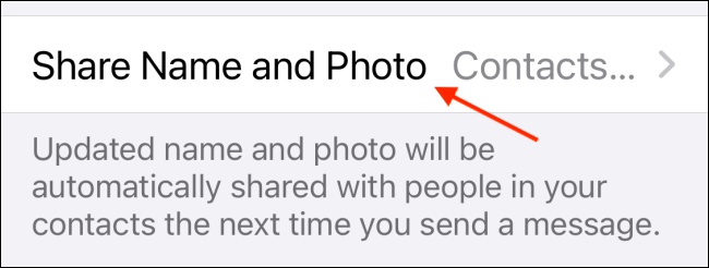 Tap Share Name and Photo