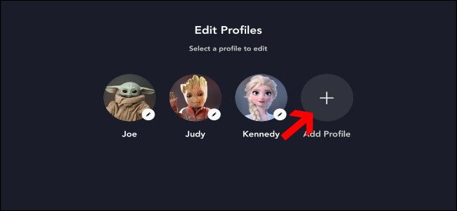 Кнопка «Добавить профиль» в интерфейсе Disney+