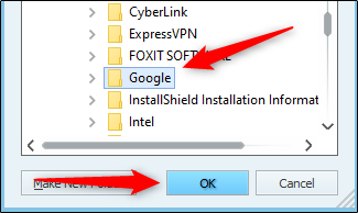 Выбор папки для блокировки