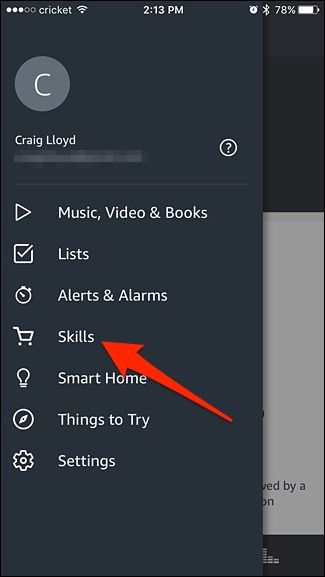 Скриншот: раздел навыков в приложении Alexa