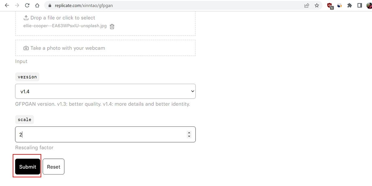 отправка изображения в GFPGAN