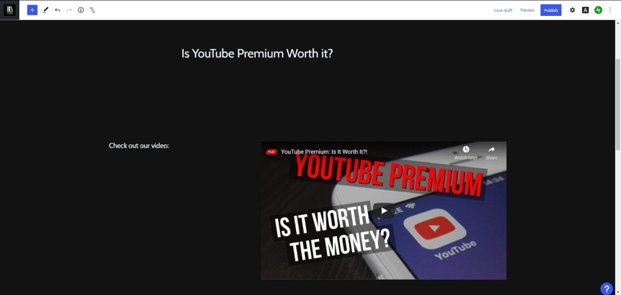 Встроенное видео YouTube на странице WordPress