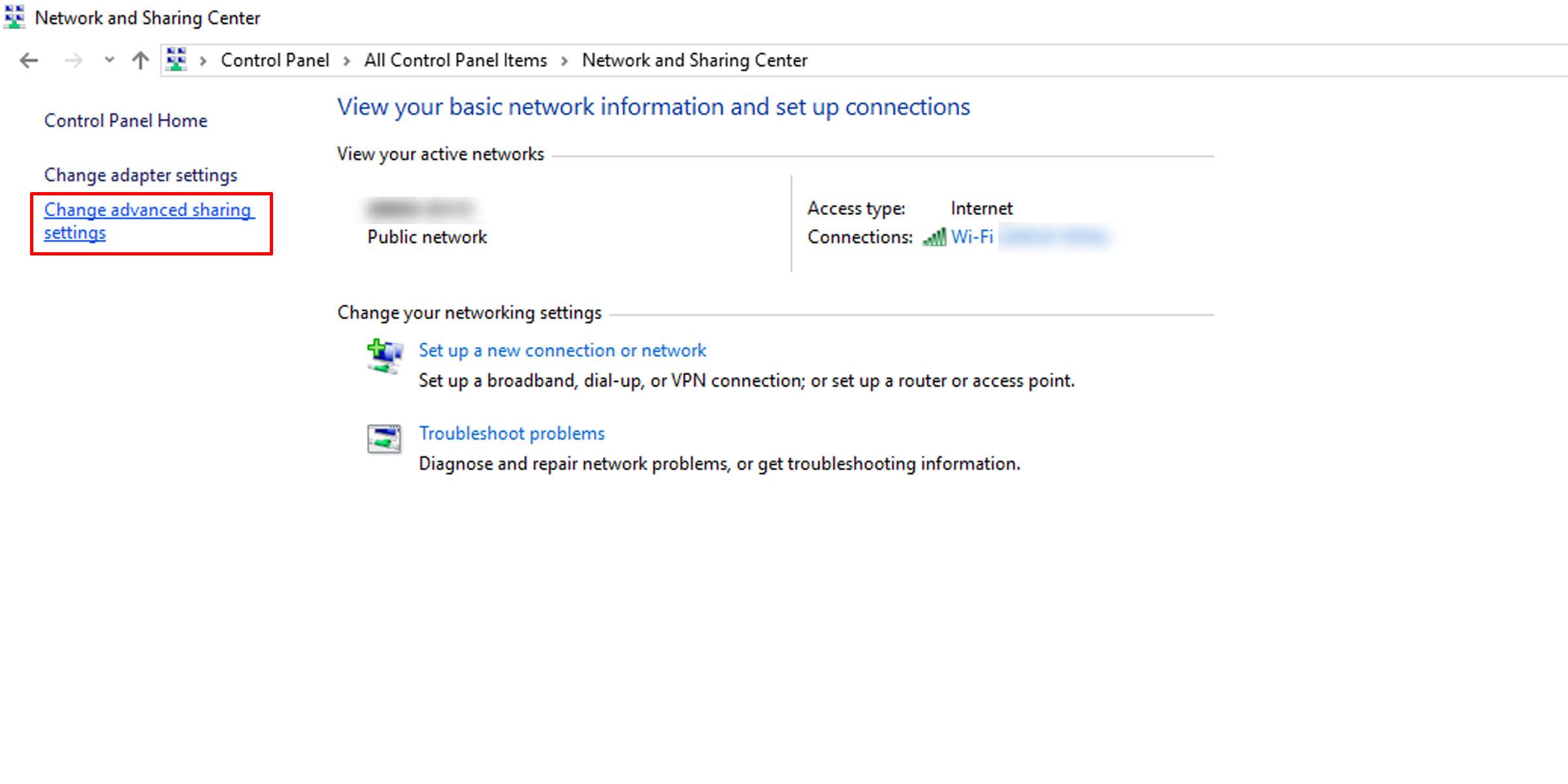 Дополнительные параметры общего доступа