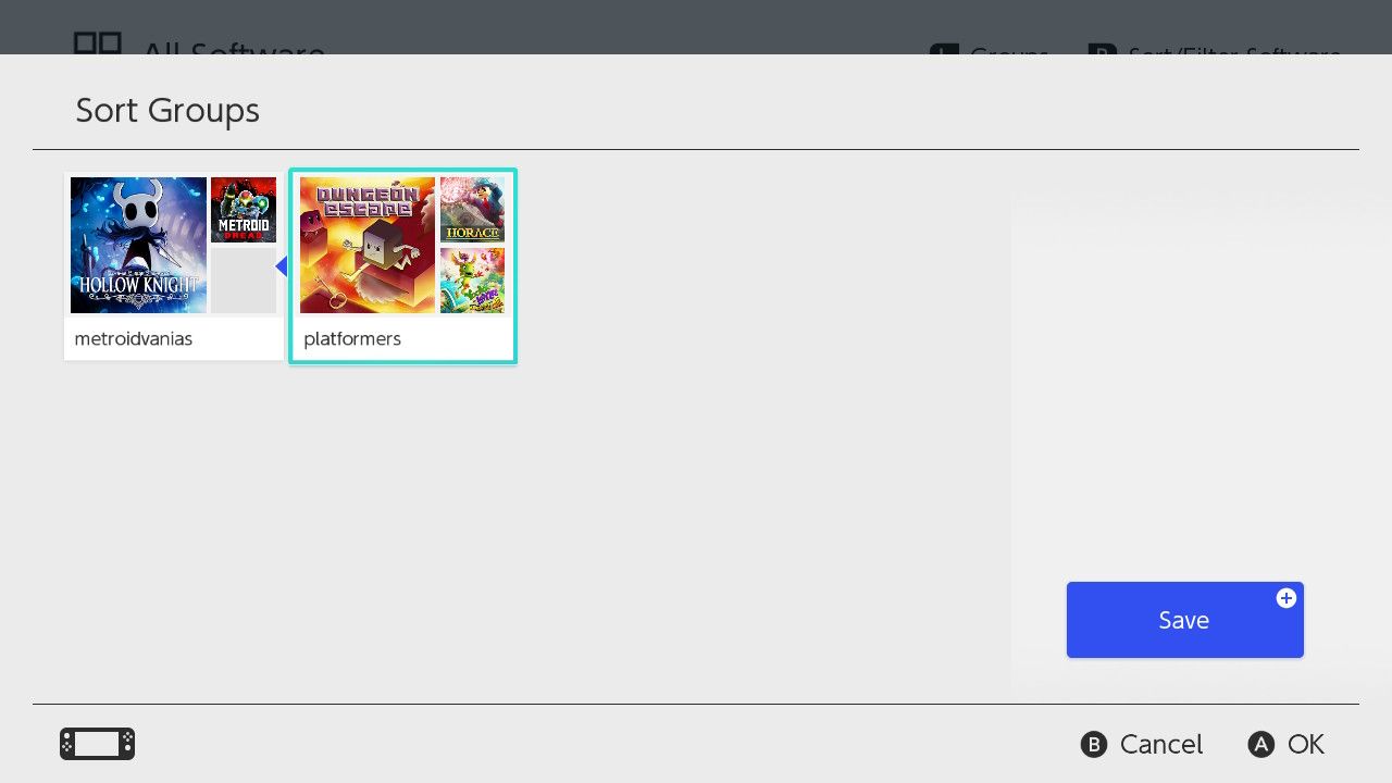 Nintendo Switch показывает две группы, одна выделена