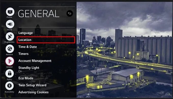 Параметр Расположение в меню LG