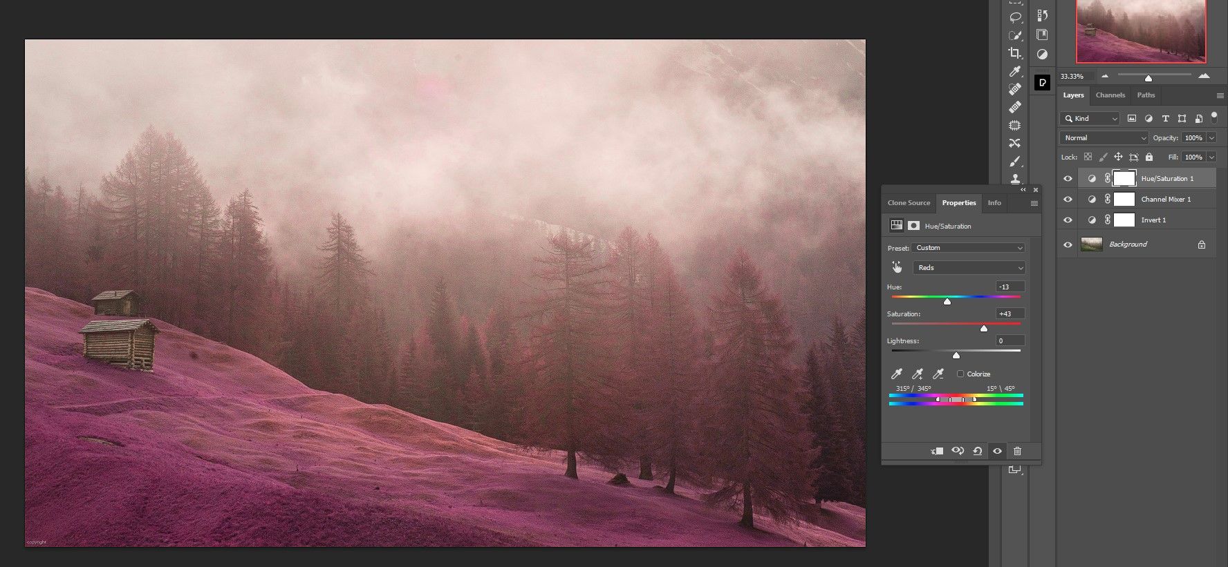 Настройка Hue и Saturation