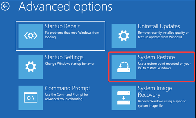Выбор восстановления системы