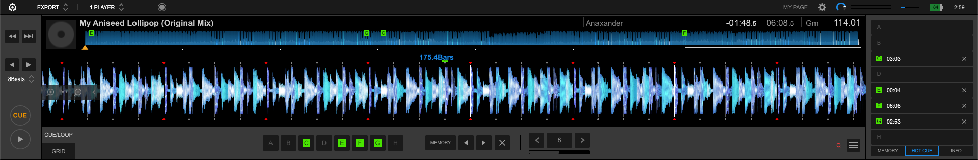 Looking at the hot cues function in Rekordbox