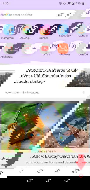 Иконка Opera внизу экрана приложения