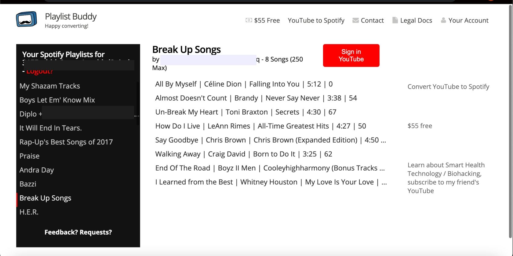 Интерфейс Playlist Buddy со списком плейлистов