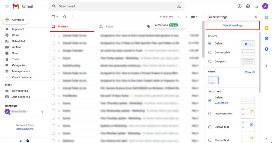 See all settings option