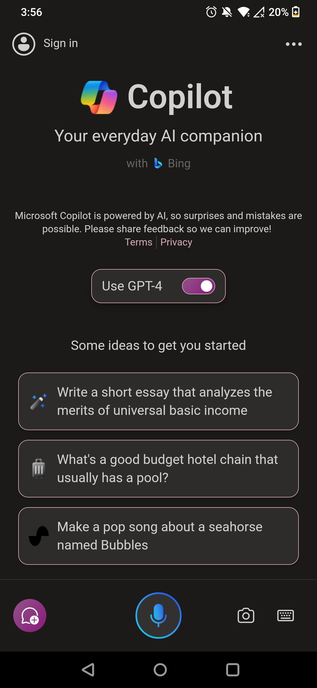 Переключатель GPT-4 в приложении Copilot