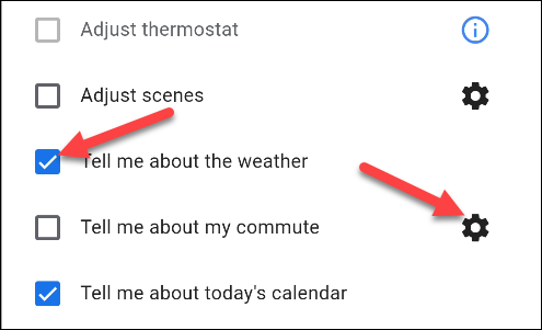 Экран выбора действий и значок шестерёнки для настройки