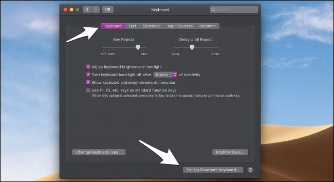 Параметры клавиатуры в Системных настройках