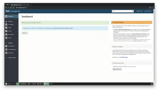 Панель управления Bolt CMS