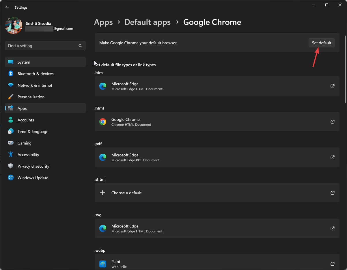 Кнопка установить по умолчанию