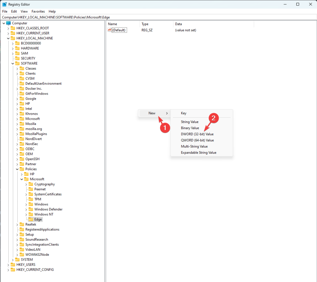 Создание DWORD ImportBrowserSettings