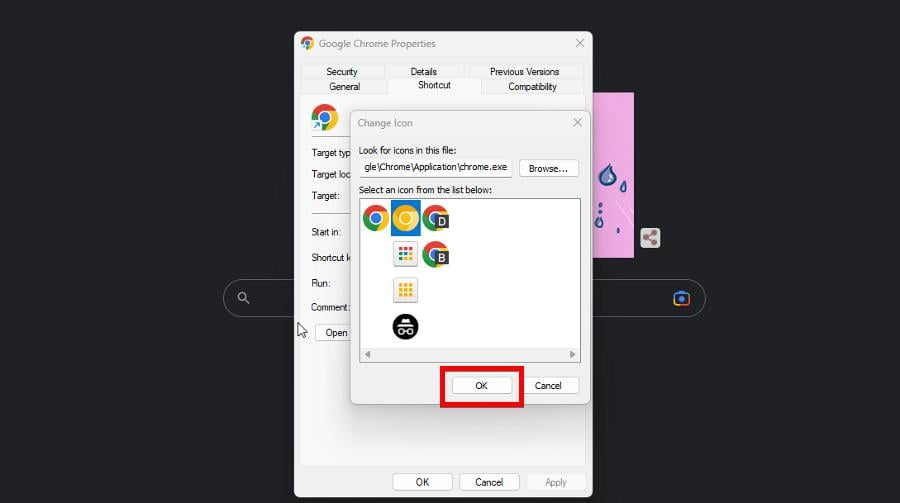 выбор новой иконки для Chrome