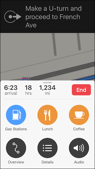 Список ближайших автозаправок в Apple Maps с кнопкой 'Поехали'