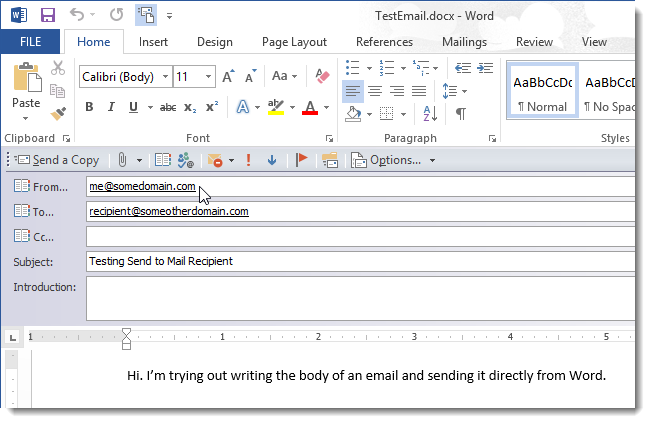 Ввод адреса отправителя в поле От