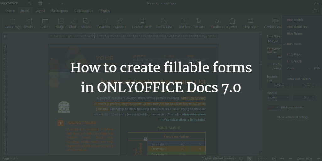 Заполняемые формы в ONLYOFFICE Docs 7.0