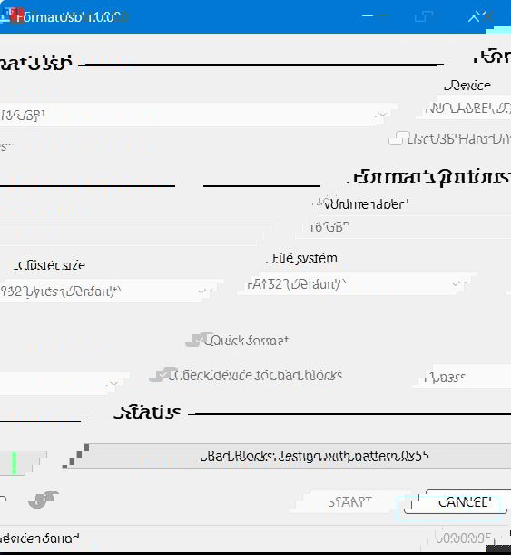 Форматирование и проверка сектора утилитой FormatUSB.
