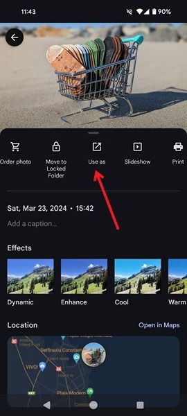 Выбор Использовать как в Google Photos