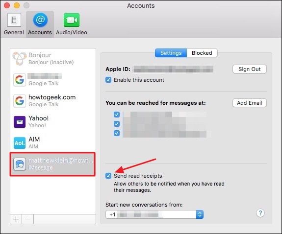 Снятие флажка Отправлять подтверждение прочтения на Mac