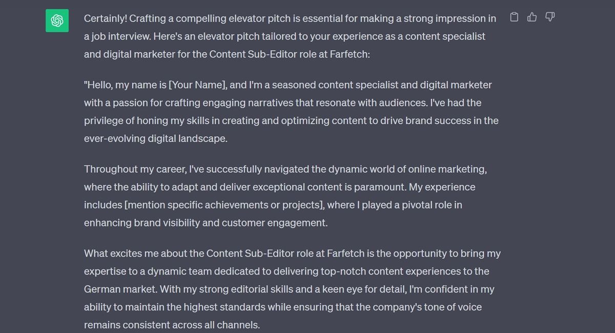 Создание короткой самопрезентации с помощью ChatGPT