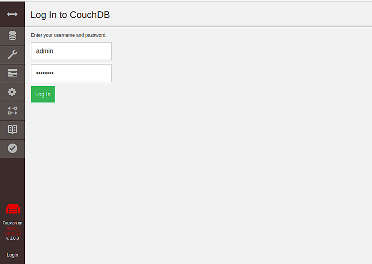 Страница входа CouchDB