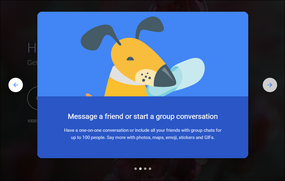 Экран приветствия Hangouts при первом запуске