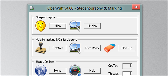 Кнопка Unhide в интерфейсе OpenPuff
