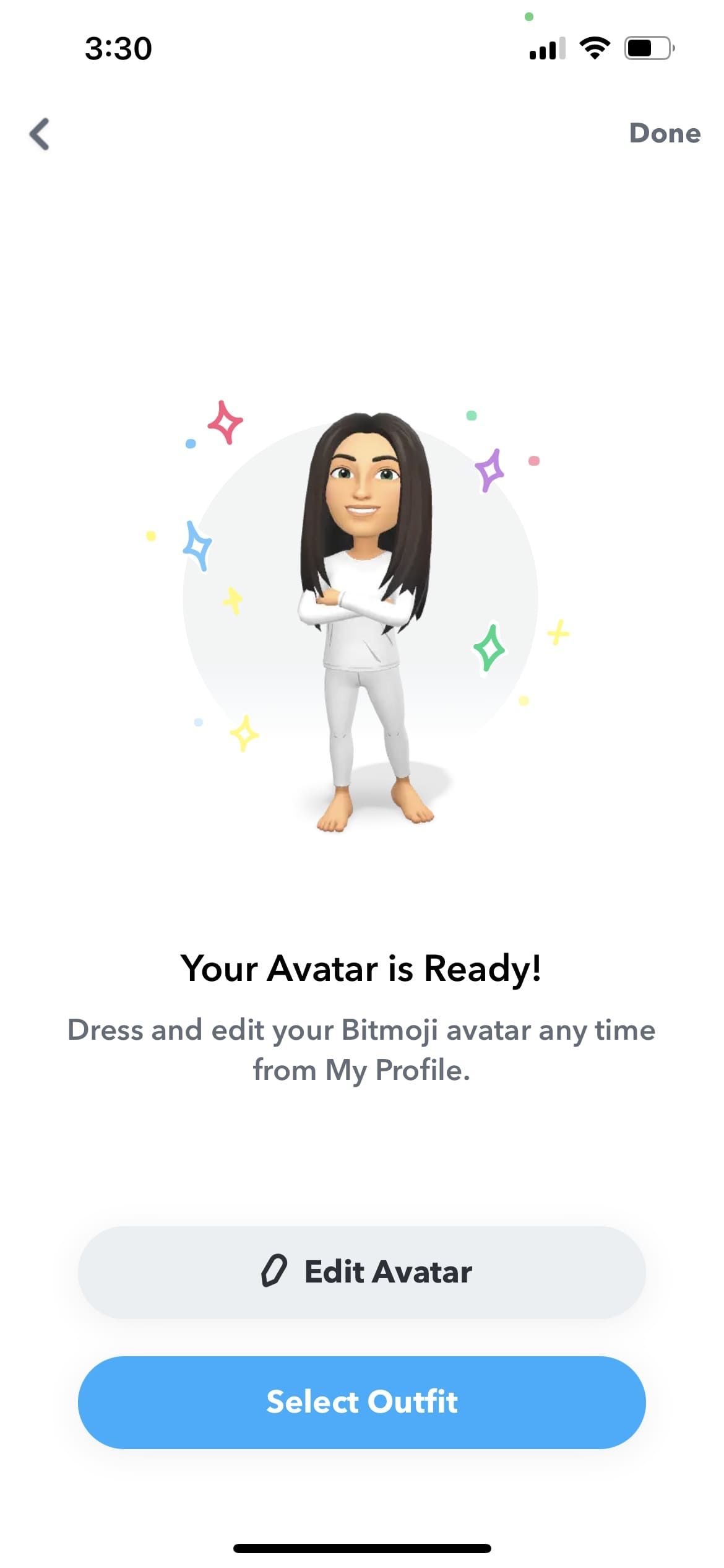 Completed Bitmoji Avatar on Snapchat