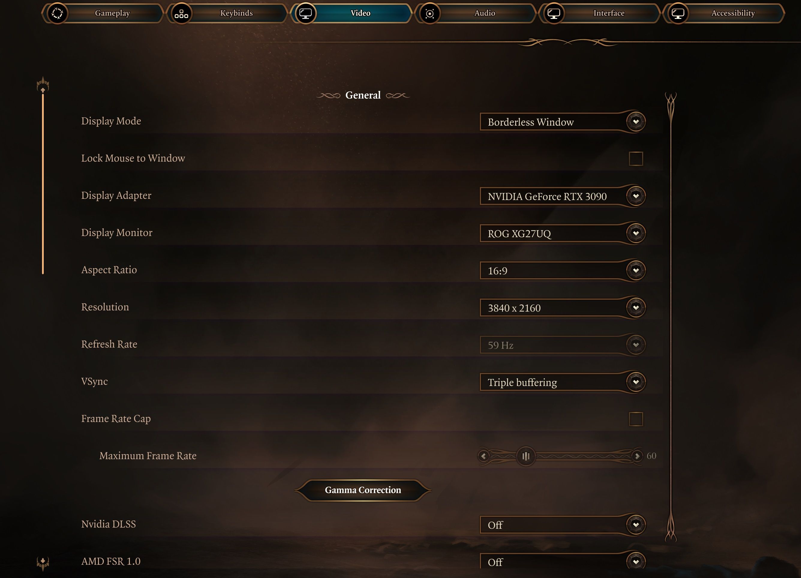 Окно настроек графики в игре