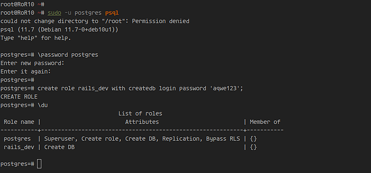 Скриншот добавления роли rails_dev