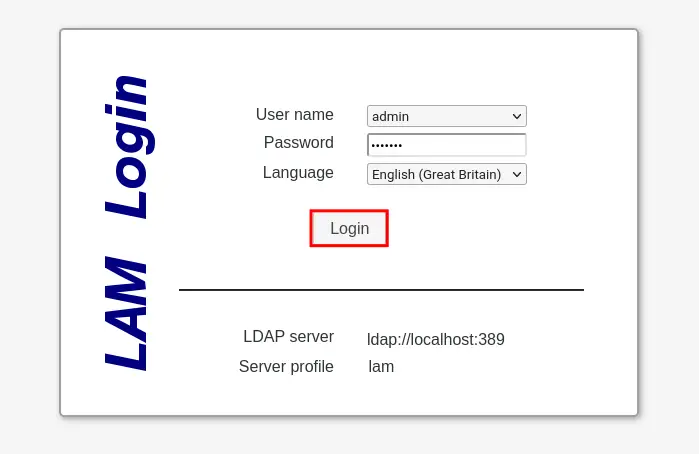 Вход в LAM под admin