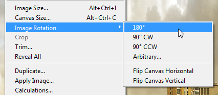 Изображение после поворота на 180° — верх станет центром планеты