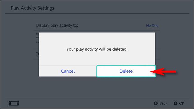 Подтвердите удаление активности игр, выбрав Delete