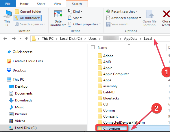 Папка AppData с установленным Chromium