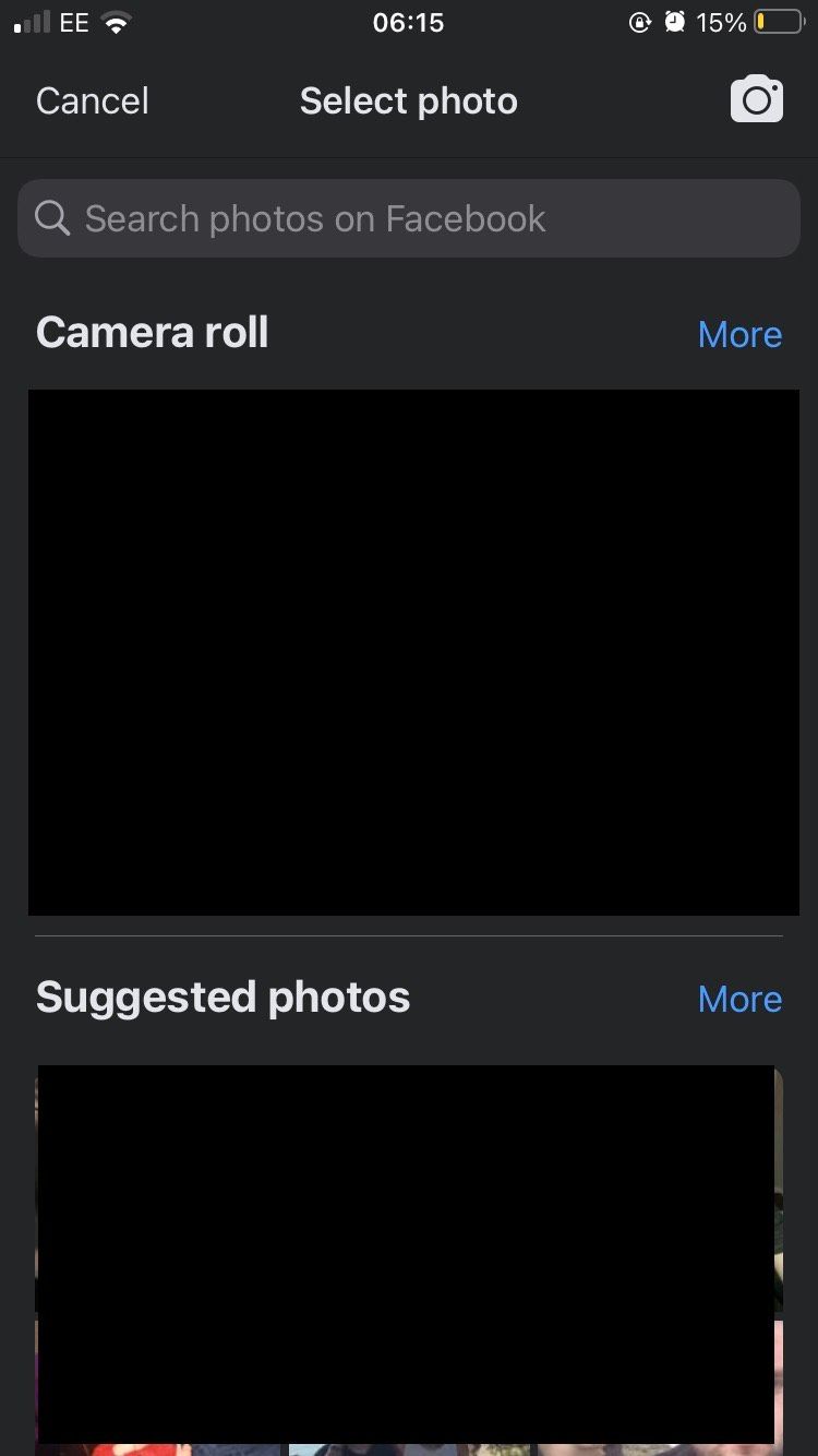 Экран обновления фото профиля в iOS-приложении Facebook