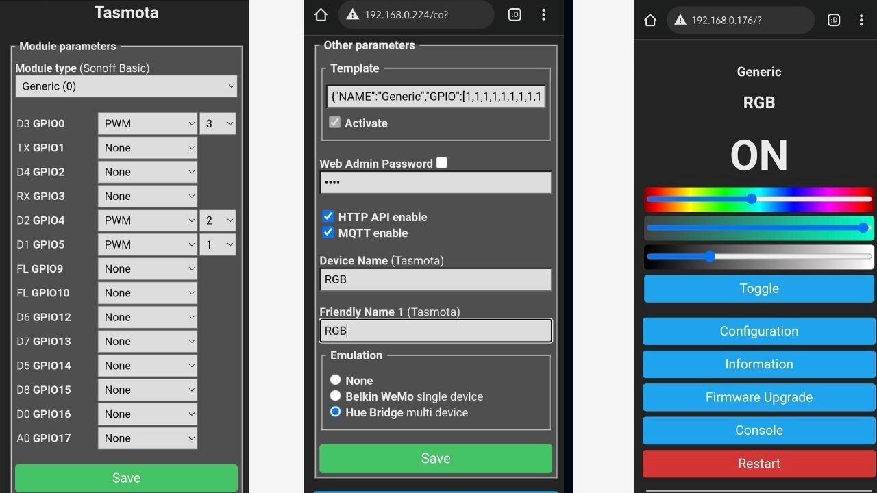 панель конфигурации tasmota