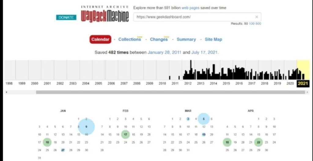 Логотип Wayback Machine и пример архивной копии страницы