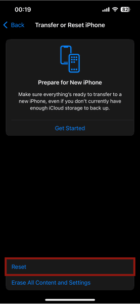 Настройки iPhone Reset Iphone