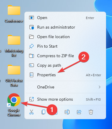 Свойства ярлыка Chrome