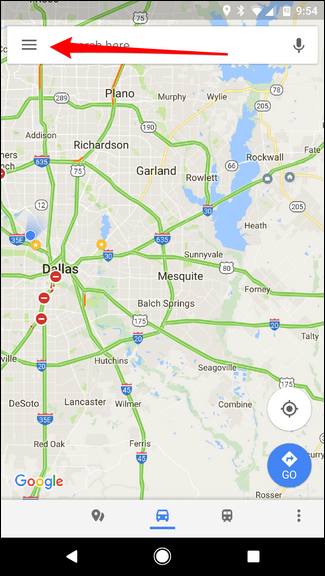 Меню настроек приложения и пункт История в Картах