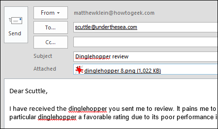 Поле 'Прикреплено' под темой письма