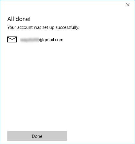 Сообщение об успешно добавленной учётной записи Google