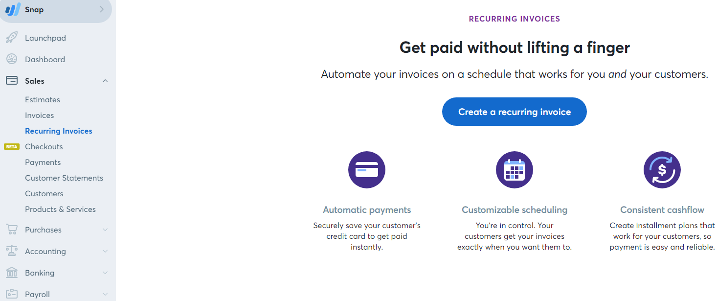 Create recurring invoice window