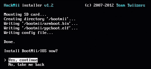 Установка BootMii завершена успешно